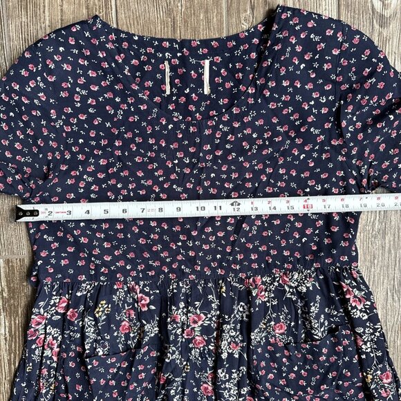 Vintage Cottagecore Floral Womens Dress Rayon Navy Grunge Moody 80s Medium - Picture 8 of 12